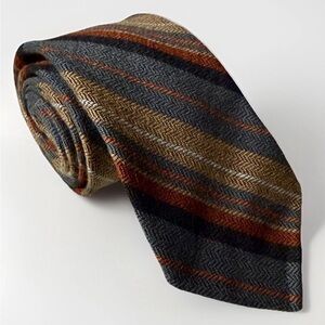 Sears Striped 100% Wool Tie Gray Brown Necktie Collegiate Preppy Academia Repp